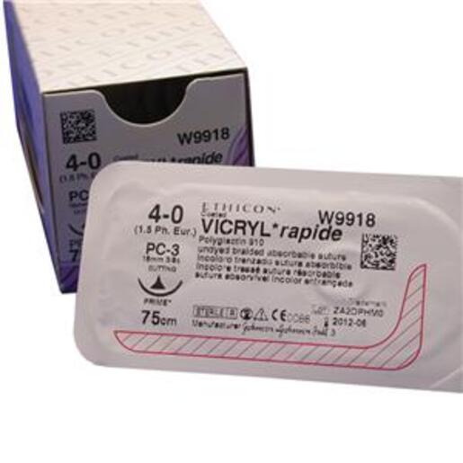 W9933 Coated VICRYL* Rapide Suture 26mm 75cm undyed 2-0 3 3/8 circle Reverse Cutting PRIME Needle x12
