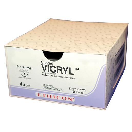 W9074 Coated VICRYL* Suture 17mm 45cm violet 4-0 1.5 3/8 Circle Taper Point x12