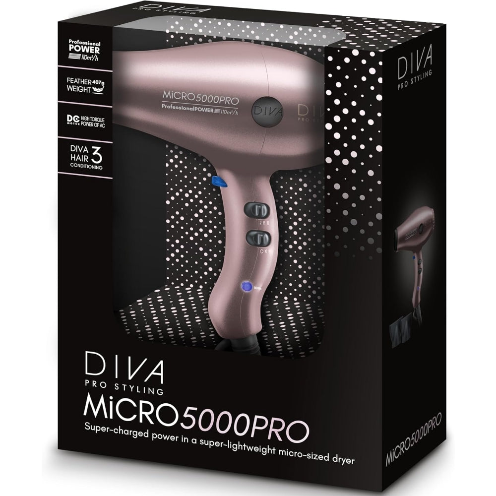 396087-1.jpg Diva Pro Micro 5000 Pro Hair Dryer Pink - Image 1