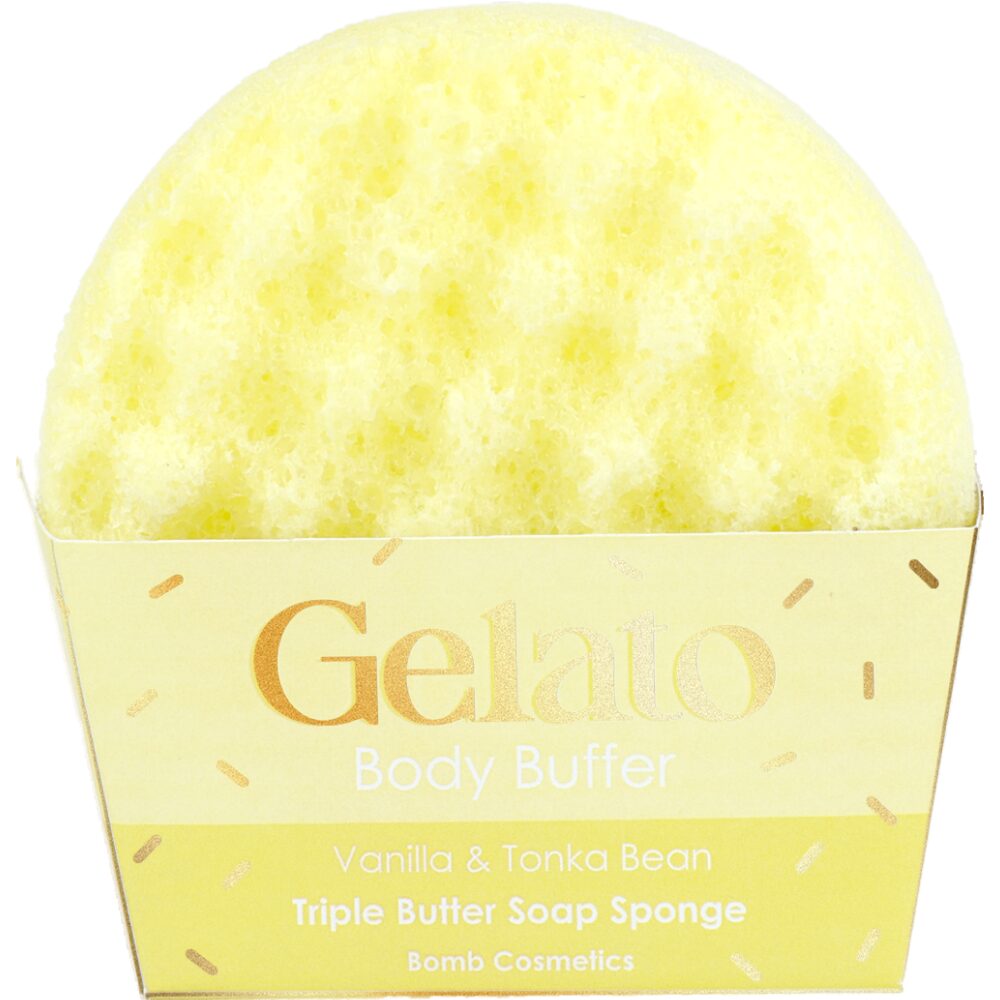 47304-1.jpg Bomb Cosmetics Vanilla & Tonka Bean Triple Butter Gelato Body Buffer Shower Sponge - Image 1