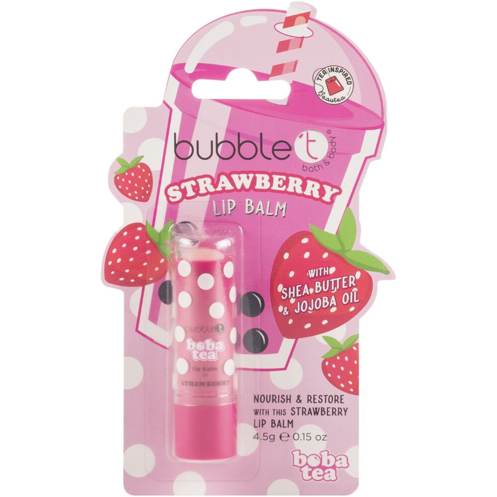 BUB0001.jpg Bubble T Cosmetics Boba Tea Lip Balm Strawberry 4.5g - Image 1