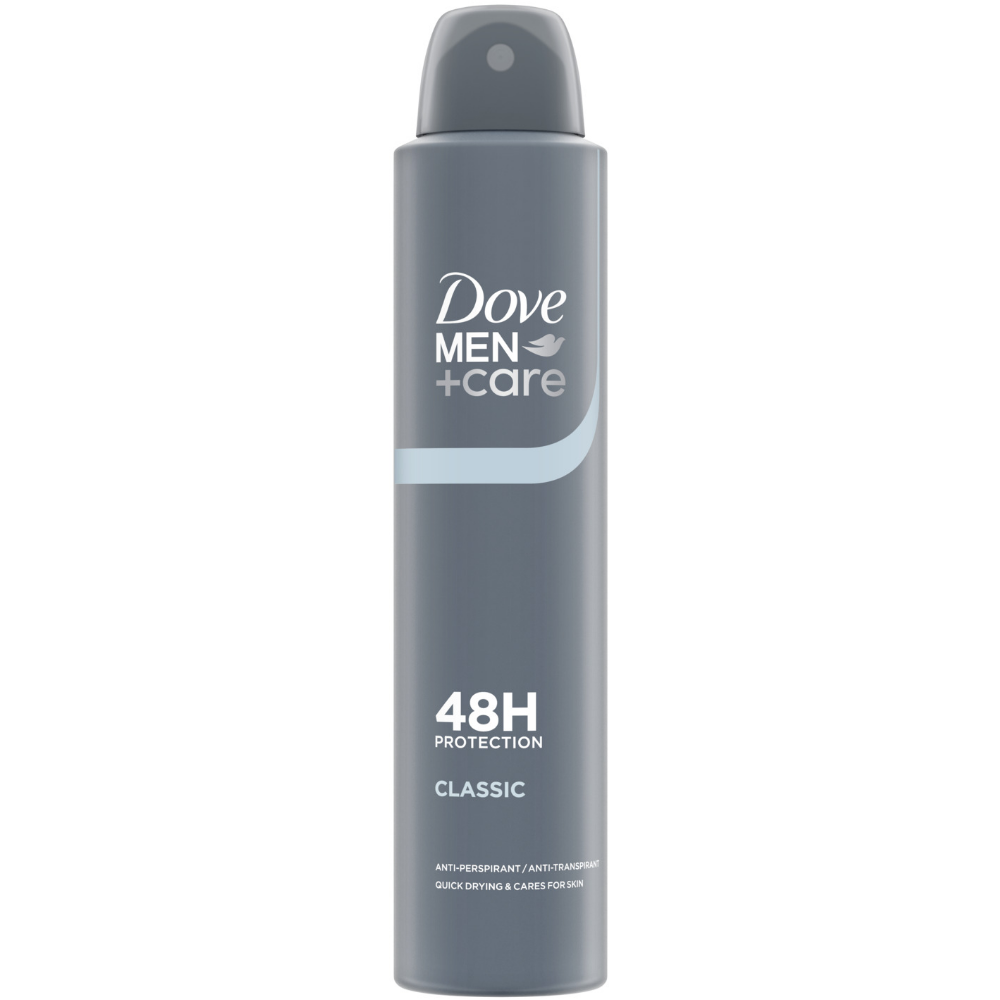 DVE0122.png Dove Men+Care 48h Classic Anti-Perspirant Deodorant Spray 200ml - Image 1