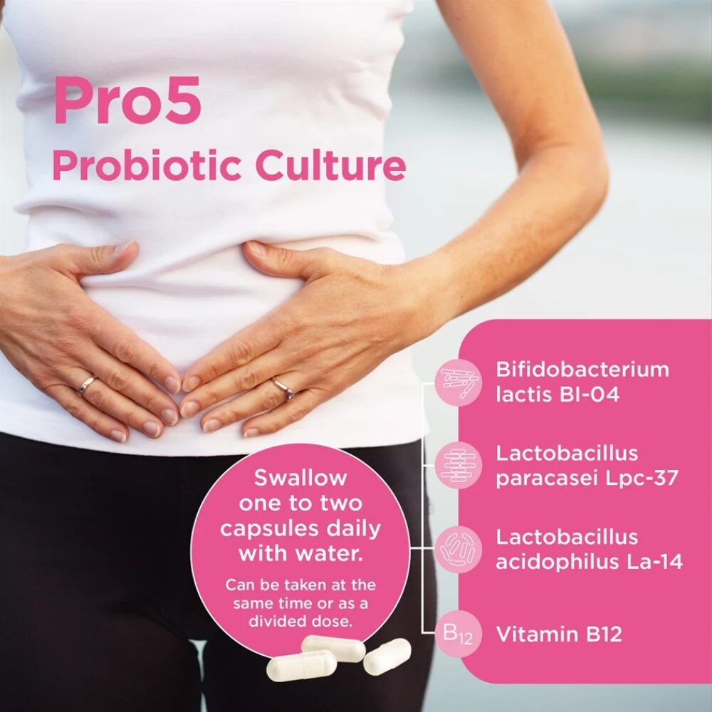 HSP0143-1.jpg Healthspan Pro 5 Probiotic With 5 Billion Live Pro Cultures & Vitamin B12 For Immunity Support 60 Capsules - Image 1