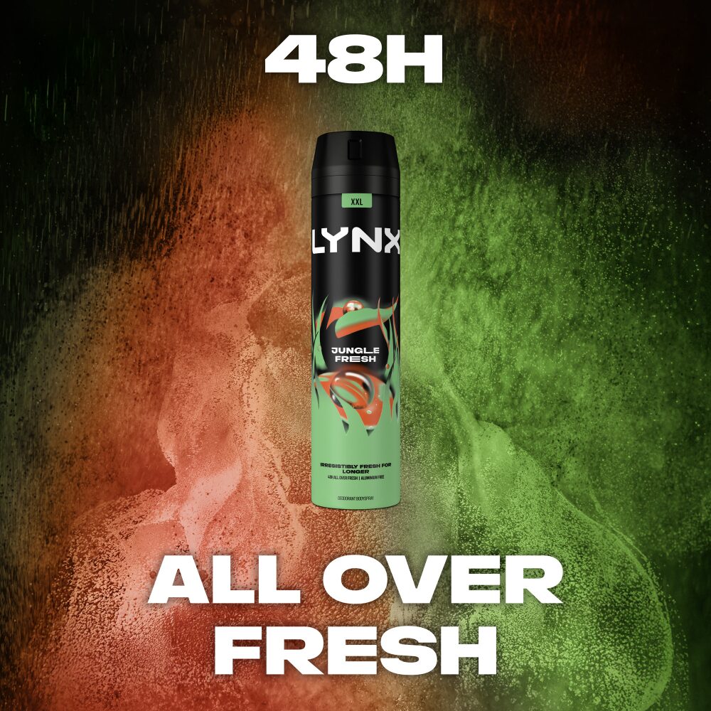 LYNX0038-4_944cdf59-2e04-4ee3-a7c6-3fd85fe640ec.jpg Lynx XXL Jungle Fresh 48h Palm Leaves & Amber Deodorant Body Spray 250ml - Image 1