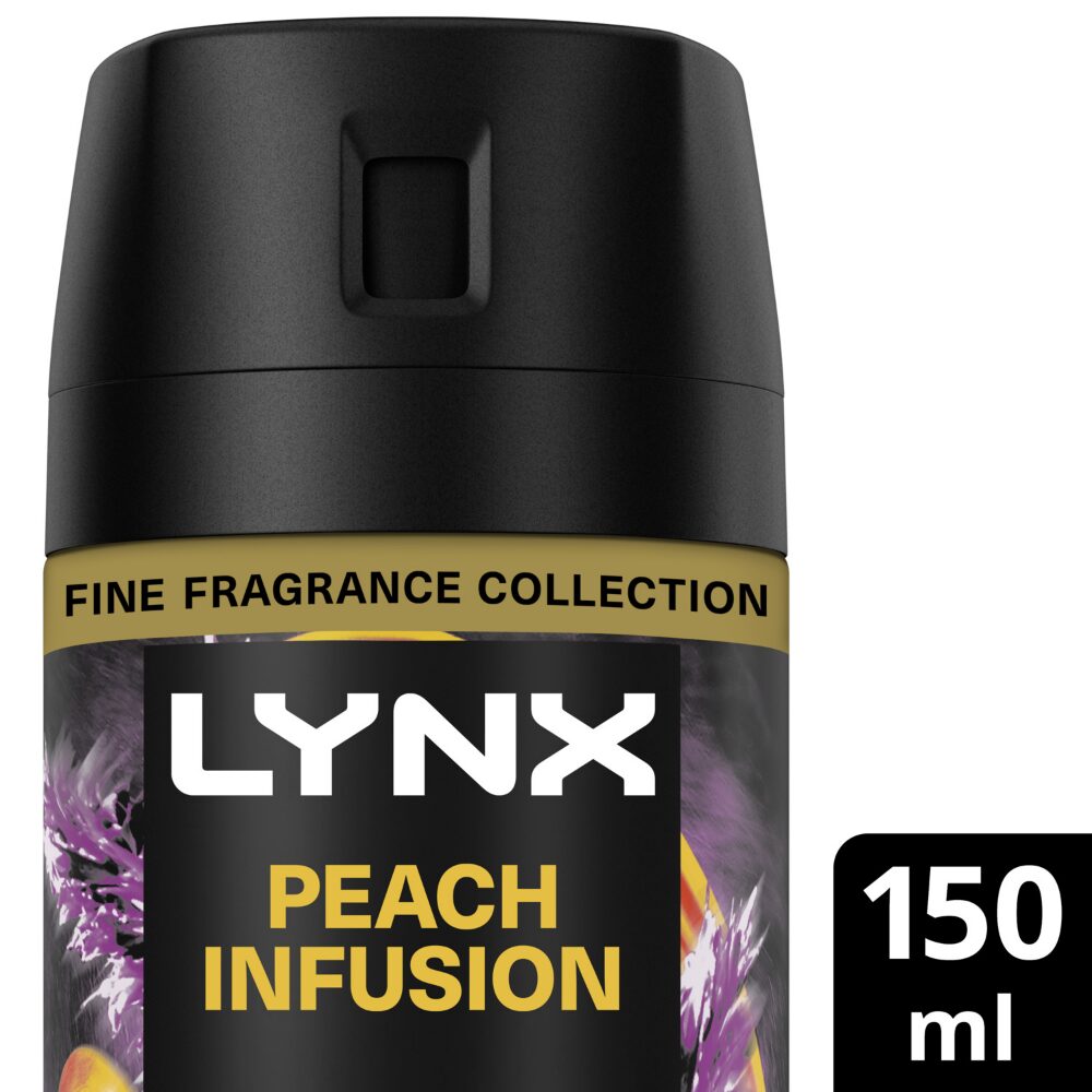 LYNX0060-1.jpg Lynx Fine Fragrance 72h Peach Infusion Patchouli & Amber Premium Deodorant Body Spray 150ml - Image 1