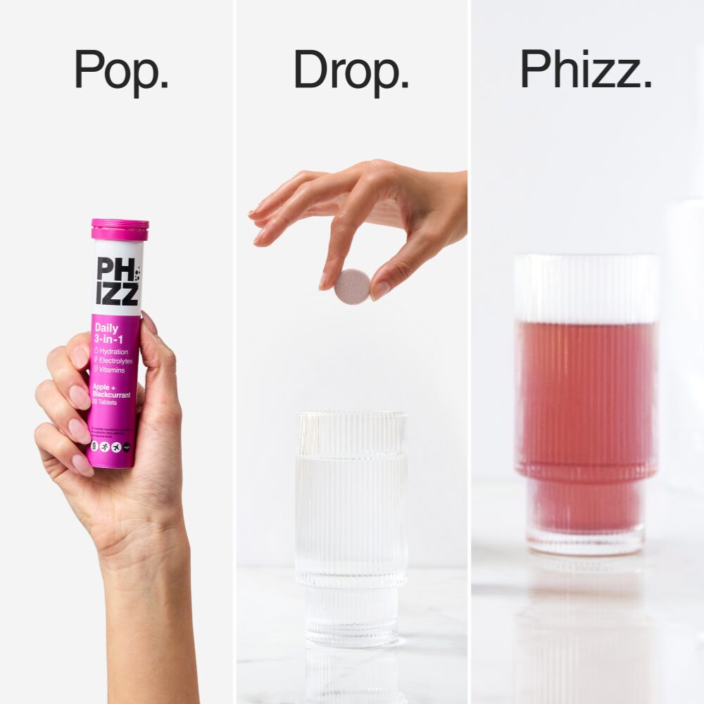 PHZ0003-6.jpg Phizz Apple & Blackcurrant 3 in 1 Multivitamin Hydration Tablets 20 Tablets - Image 1