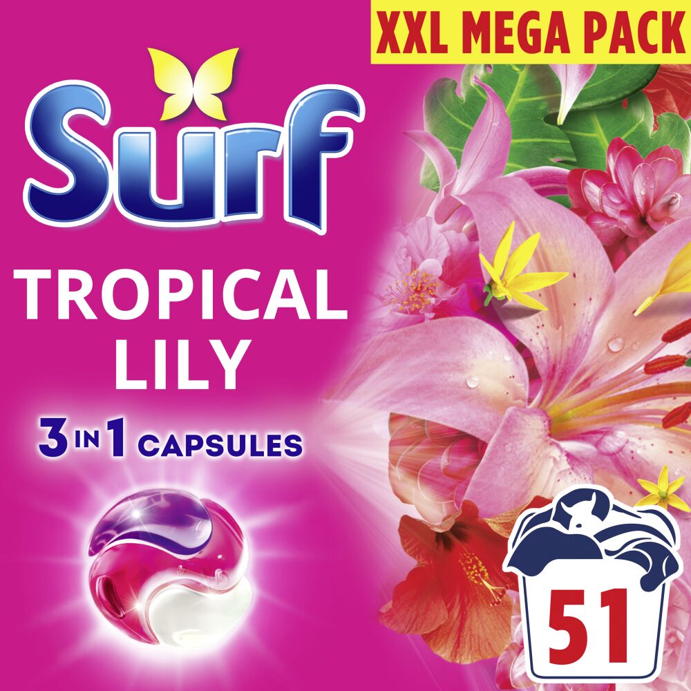 SURF0010-1.jpg Surf Tropical Lily 3-In-1 Laundry Washing Detergent Capsules 51 Washes - Image 1