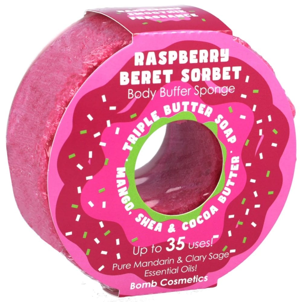 bomb-cosmetics-raspberry-beret-sorbet-donut-buffer-soap-sponge-p36312-111971_image.jpg Bomb Cosmetics Raspberry Beret Sorbet Donut Buffer Soap Sponge - Image 1