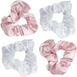 Brushworks Pink & White Satin Scrunchies Pack of 4 - Image 4