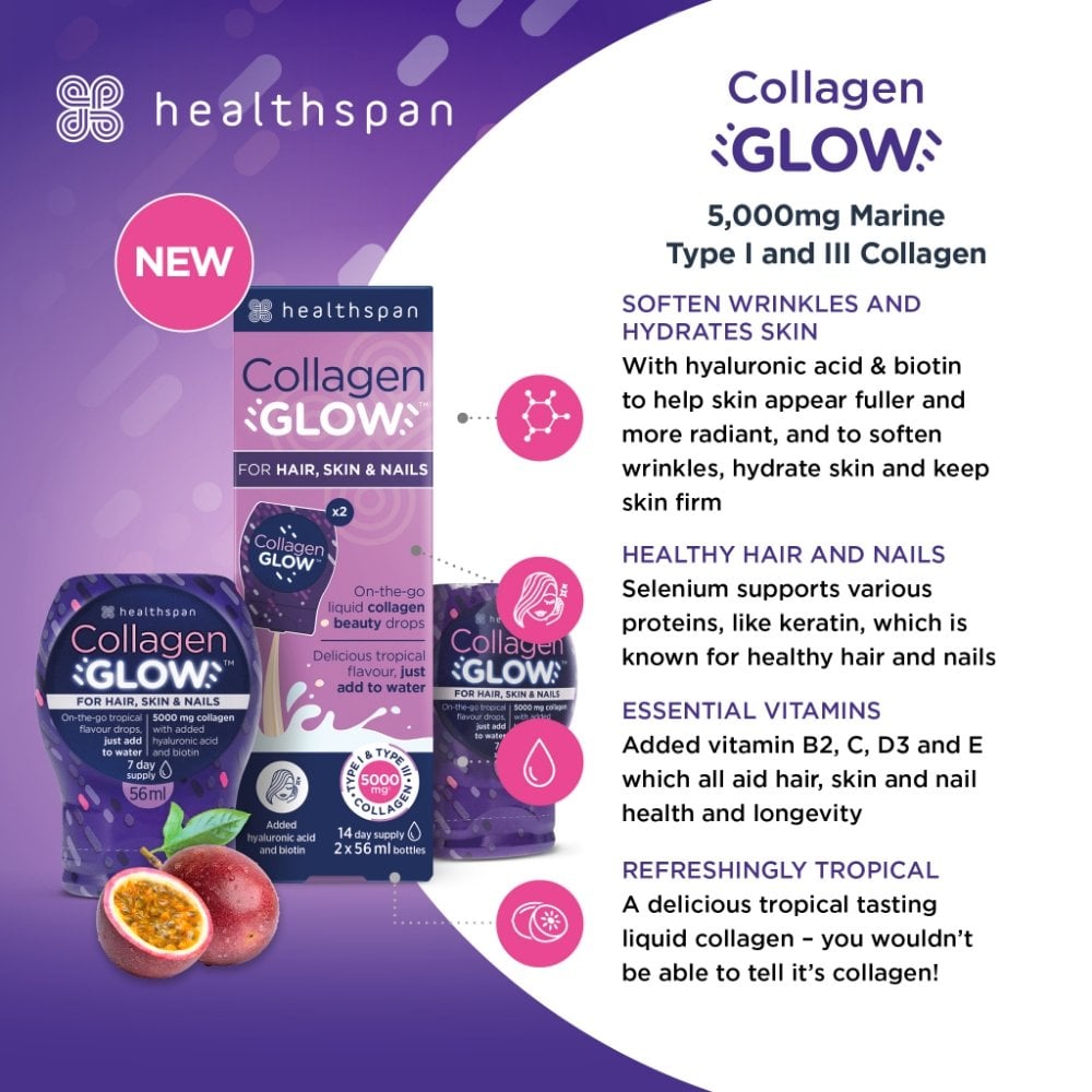 collagen-glow-5000mg-for-hair-skin-and-nails-14-day-supply-p34706-103139_image.jpg Healthspan Collagen Glow 5000mg for Hair, Skin, and Nails 14 Day Supply - Image 1