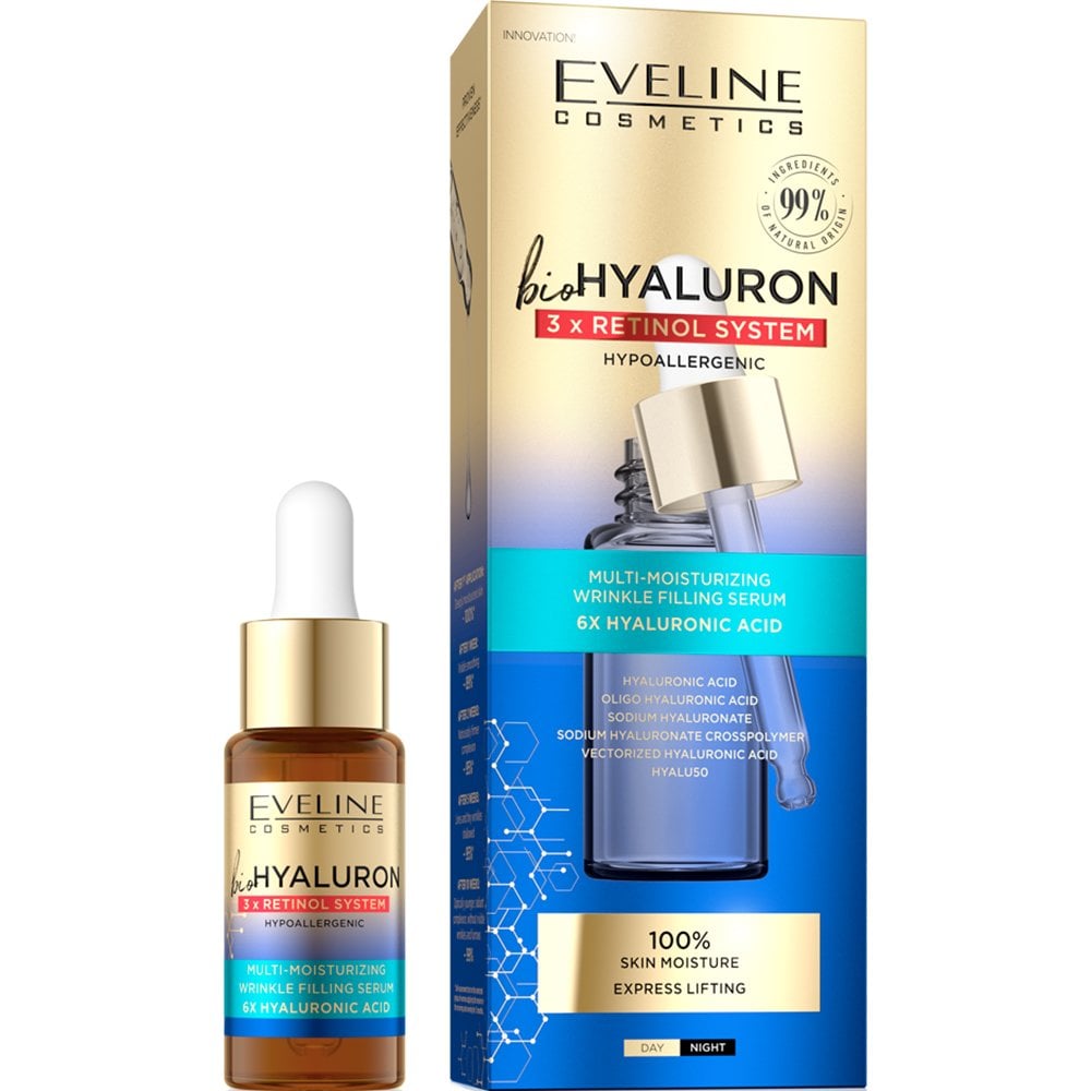eveline-cosmetics-biohyaluron-3x-retinol-intensive-moisturising-face-serum-18ml-p25636-60403_image.jpg Eveline Cosmetics BioHyaluron 3x Retinol Intensive Moisturising Face Serum 18ml - Image 1
