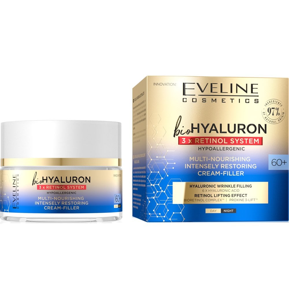 eveline-cosmetics-biohyaluron-3x-retinol-system-multi-nourishing-intensely-restoring-day-night-cream-filler-60-50ml-p25647-60414_image.jpg Eveline Cosmetics BioHyaluron 3x Retinol System Multi-Nourishing Day & Night Cream Filler 60+ 50ml - Image 1
