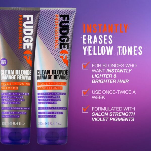 Fudge Professional Clean Blonde Violet Toning Shampoo & Damage Rewind Conditioner Twin 2 x 1000ml