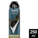 Sure Men Nonstop Protection 72h Sport Cool Anti-Perspirant Deodorant Spray 250ml - Image 3