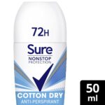 Sure Nonstop Protection 72h Cotton Dry Anti-Perspirant Deodorant Roll-On 50ml - Image 2