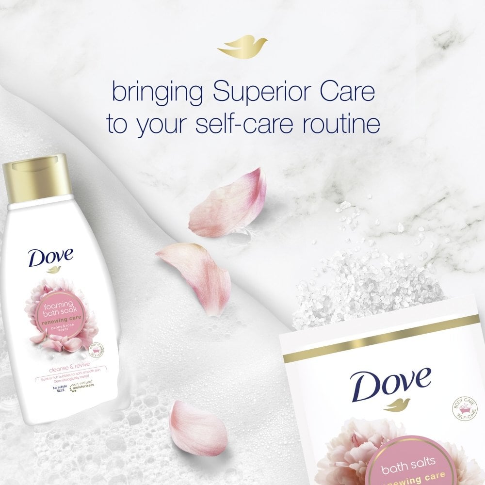 renewing-care-foaming-bath-soak-peony-rose-450ml-p38453-124012_image.jpg Dove Renewing Care Foaming Bath Soak Peony & Rose 450ml - Image 1