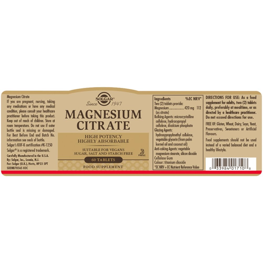 solgar-magnesium-citrate-60-tablets-p16457-30415_image.jpg Solgar Magnesium Citrate 60 Tablets - Image 1