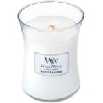 WoodWick White Tea & Jasmine Medium Hourglass Jar Candle - Image 2
