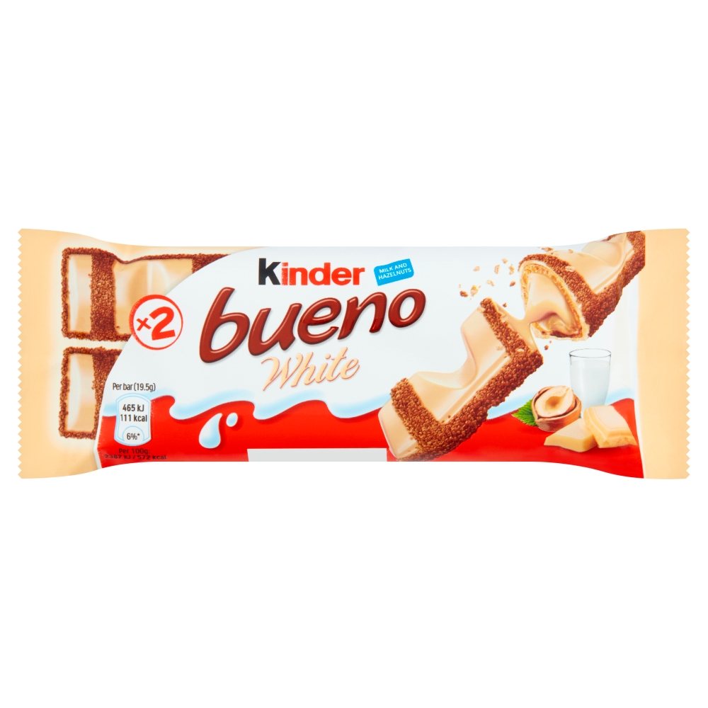 20347_a_23.jpg Kinder Bueno White Chocolate & Hazelnut Wafer Biscuit Snack Bar 39g - Image 1
