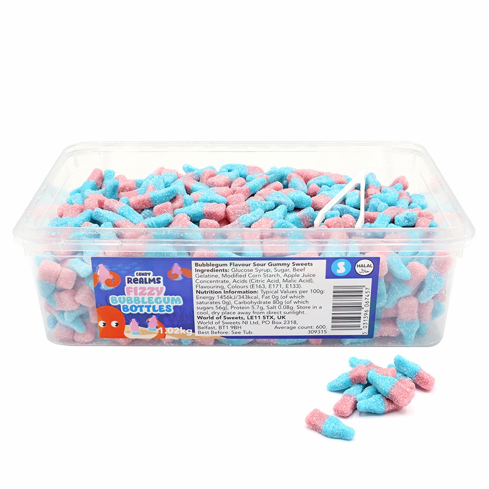 309315_a24.jpg Candy Realms Fizzy Bubblegum Bottles 1p Tub 1.02kg - Image 1