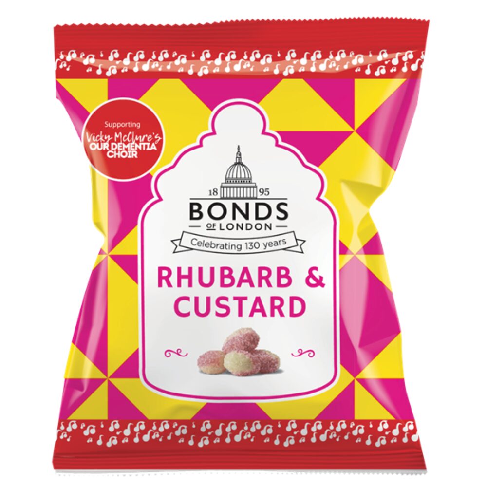 311757_bonds_rhubarb_custard_npmp.jpg Bonds Rhubarb & Custard Bags 130g - Image 1