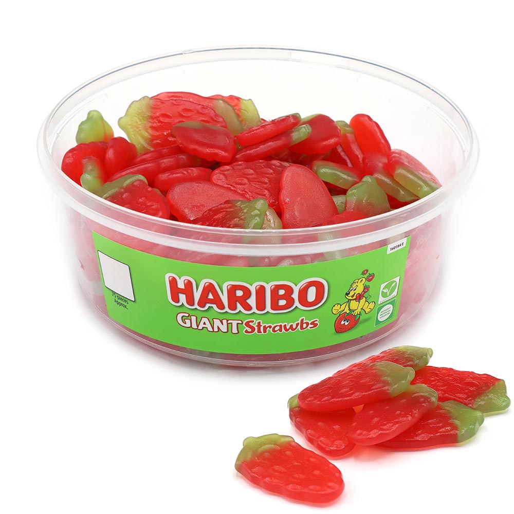 313606_a24.jpg Haribo Giant Strawbs Tub 825g - Image 1