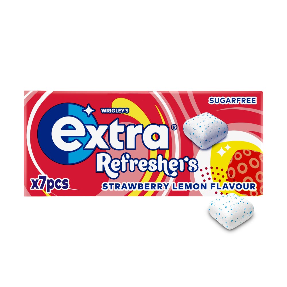 314167_a.jpg Extra Refreshers Strawberry Lemon Sugarfree Chewing Gum Handy Box 7 Pieces - Image 1
