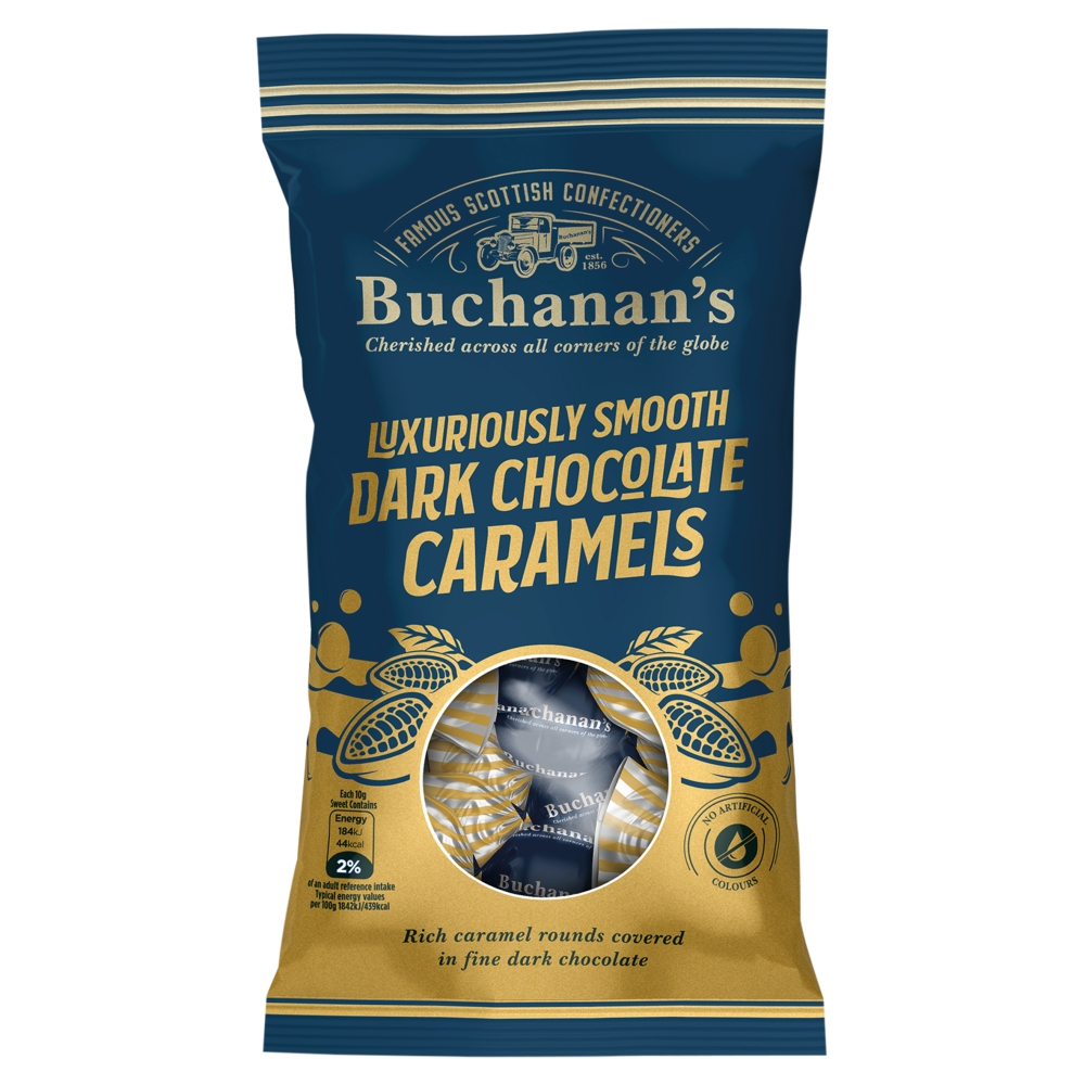 314913_a.jpg Buchanan's Luxuriously Smooth Dark Chocolate Caramels Bag 110g - Image 1