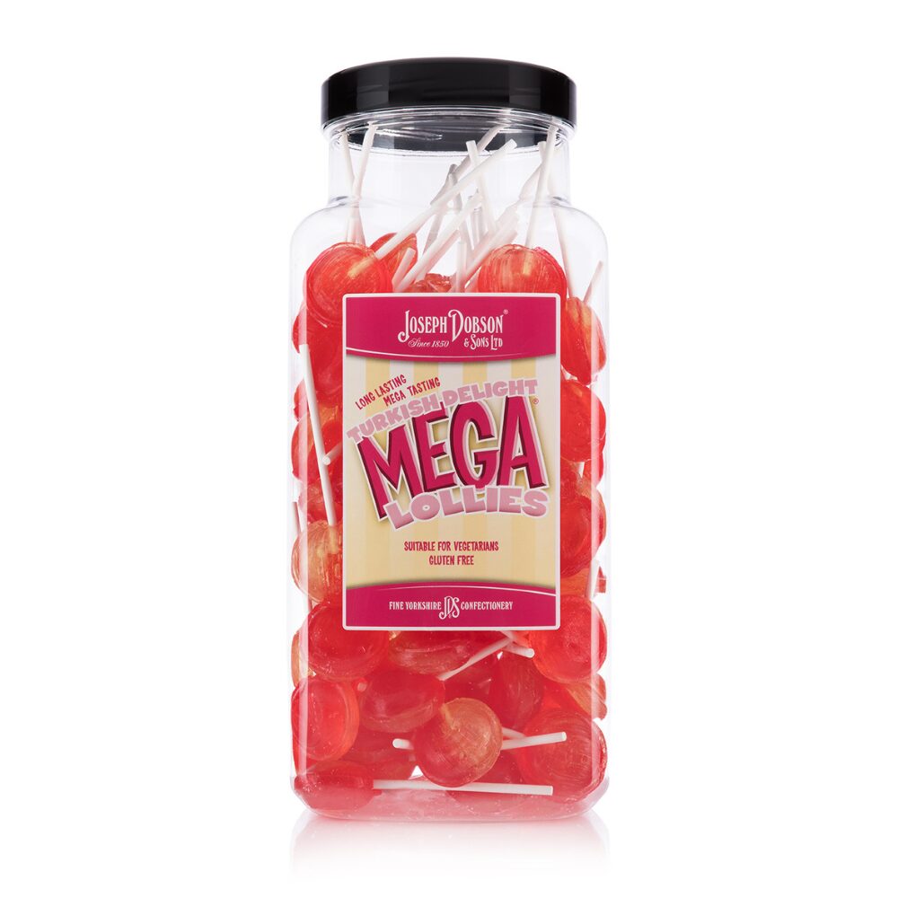 316157_b_2.jpg Dobsons Turkish Delight Mega Lollies Jar 1.9kg - Image 1