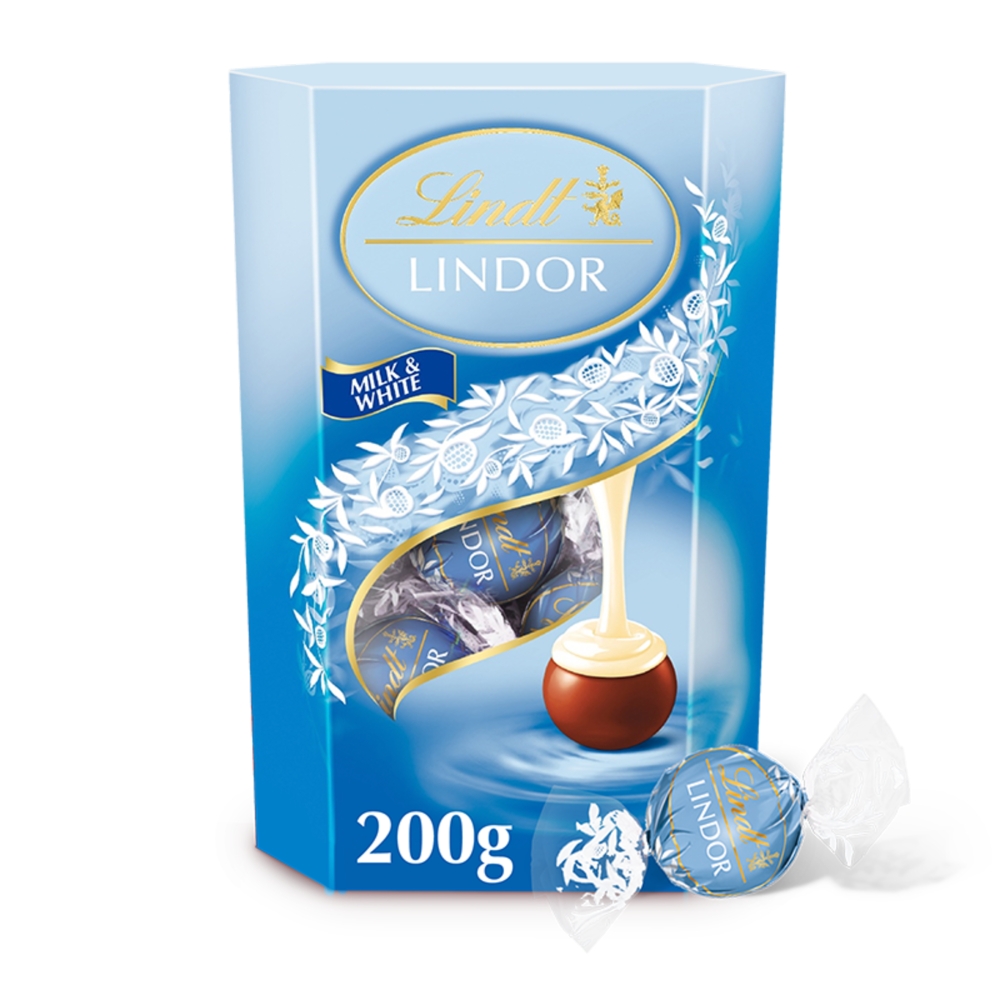 Lindt Lindor Milk & White Chocolate Truffles Box 200g - Image 1