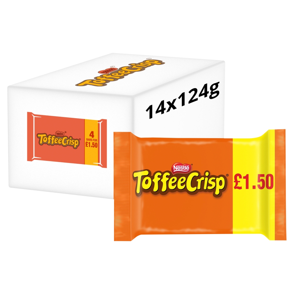 317725_toffee_crisp_4pk_1.50_pmp_a.jpg Toffee Crisp Milk Chocolate Bar 4 Pack Multipack 124g - Image 1