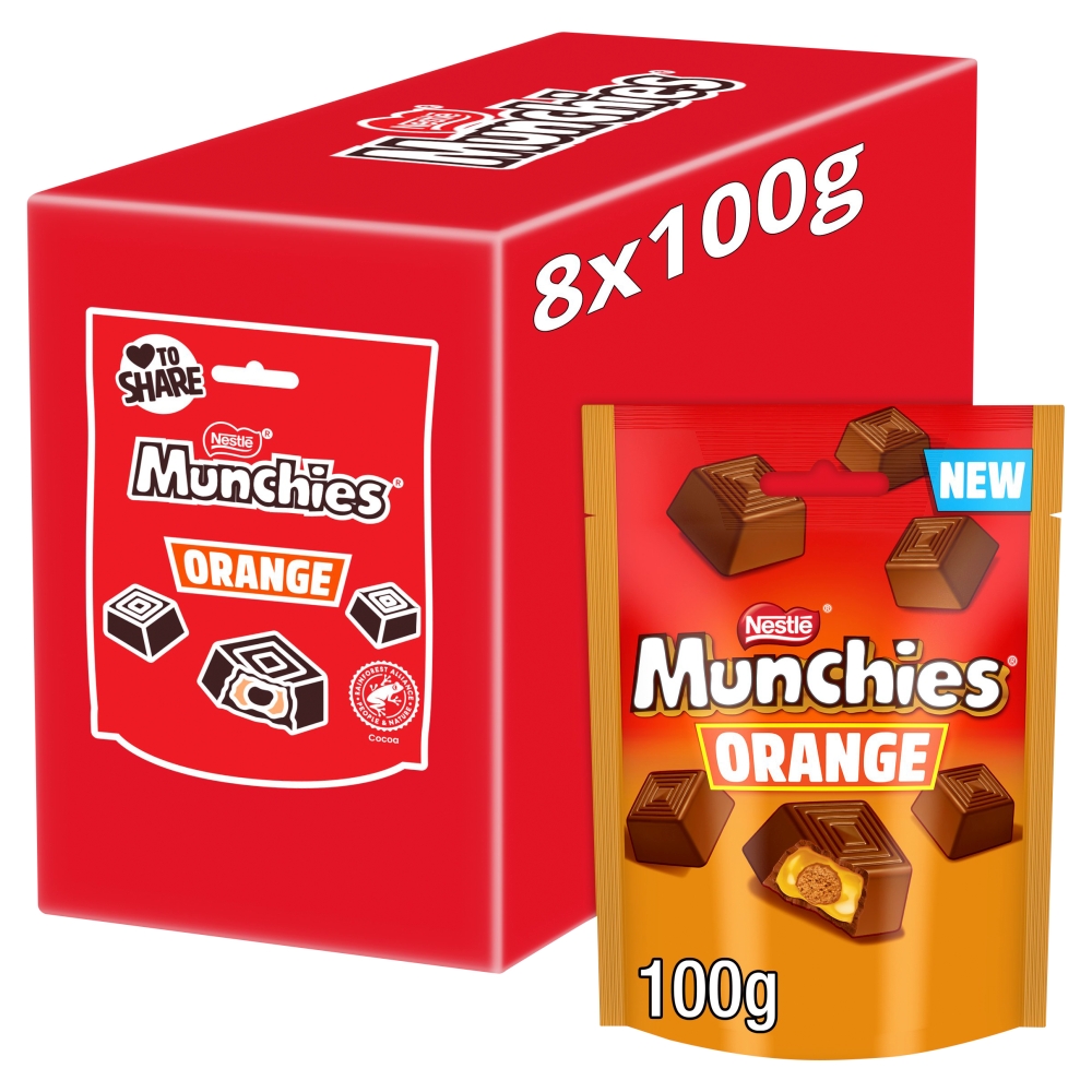 317993_munchies_orange_pouch_a_.jpg Munchies Orange Flavoured Chocolate Share Bag 100g - Image 1