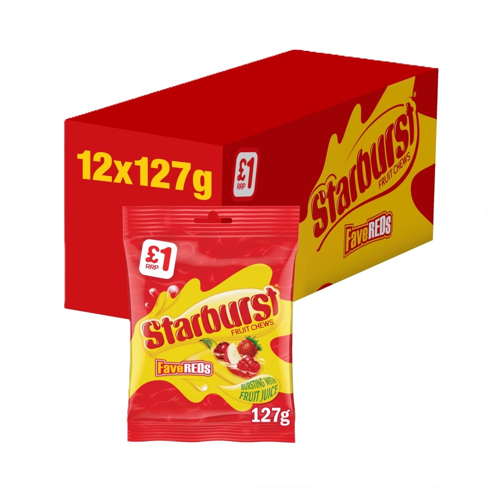 318361_starburst_fave_reds_1_pmp_bags_a.jpg Starburst Fave Reds Vegan Chewy Sweets Fruit Flavoured Treat Bag 127g - Image 1