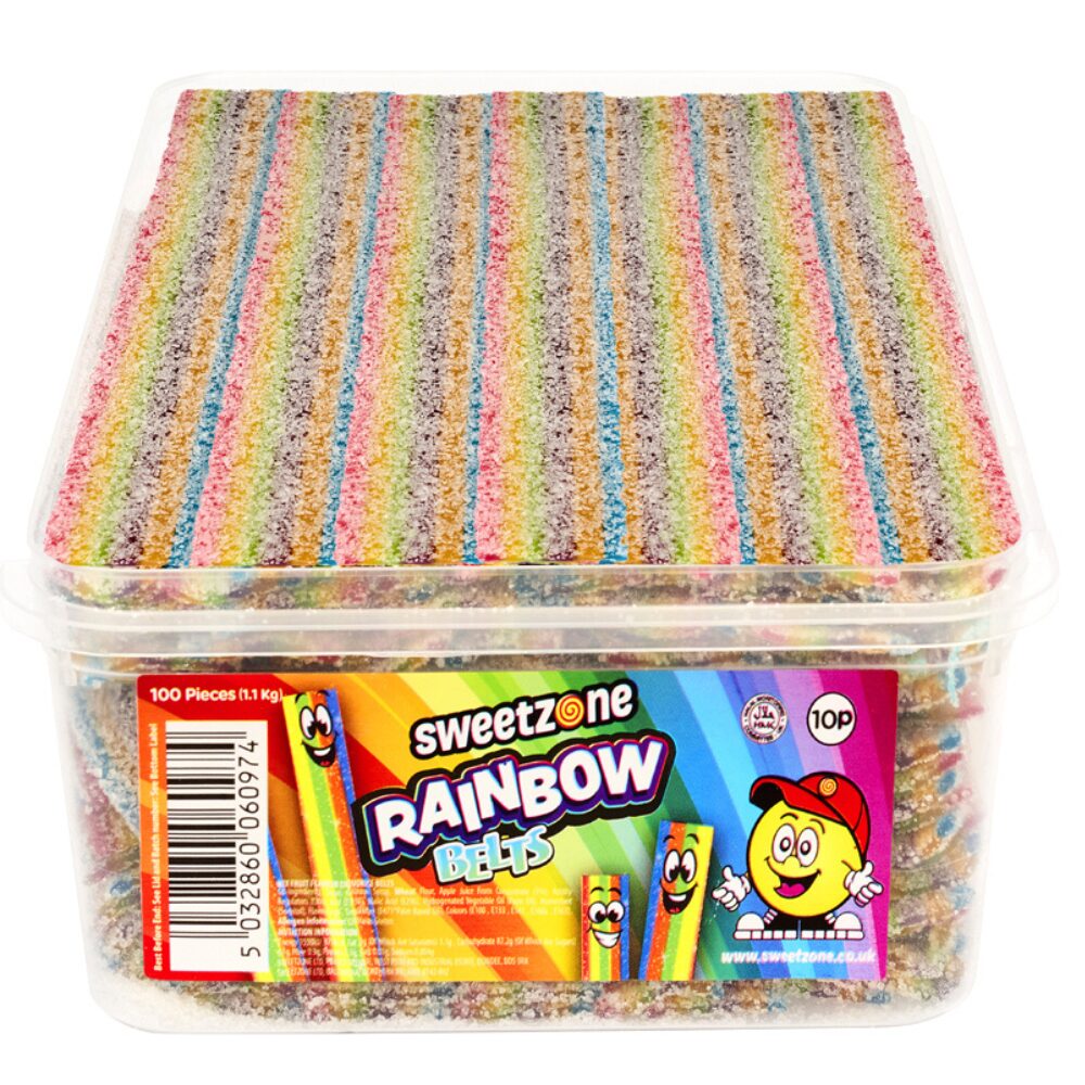 318766_sz_rainbow_belts_10p_h_.jpg Sweetzone Rainbow Belts Tub 1.1kg - Image 1