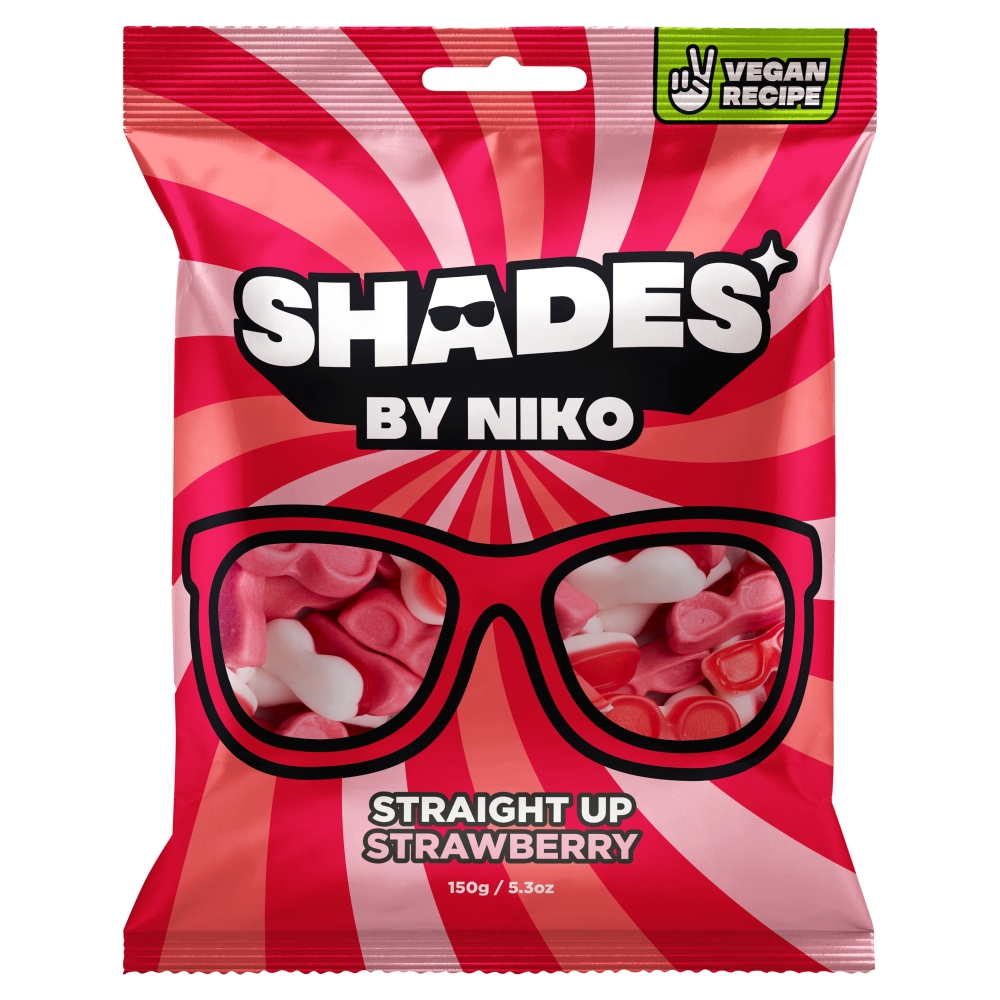 318996_1.jpg Shades by Niko Straight Up Strawberry Flavour Sweets Bag 150g - Image 1