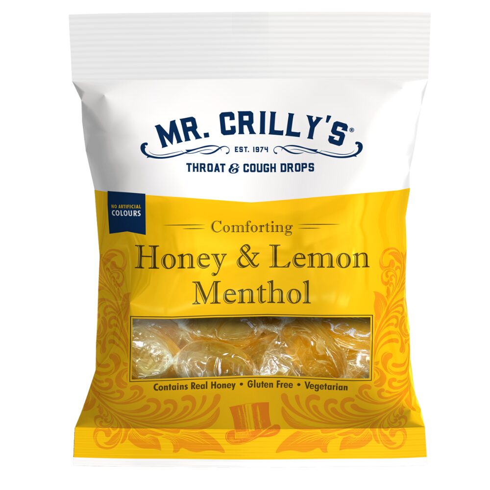 319311_1.jpg Mr. Crilly's Throat & Cough Drops Honey & Lemon Flavour Bag 90g - Image 1
