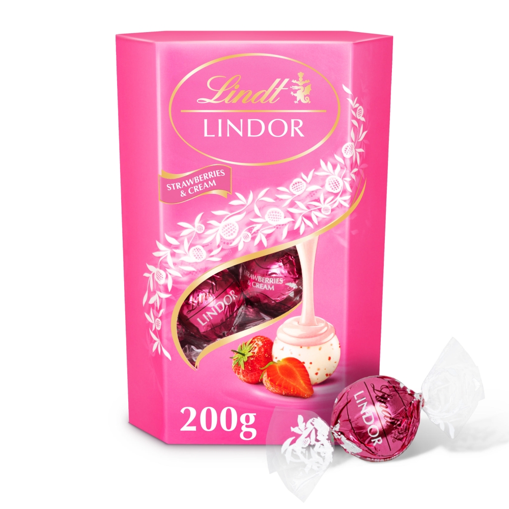 48726_lindt_lindor_strawberries_cream_co_a_.jpg Lindt Strawberries & Cream Chocolate Truffles Box 200g - Image 1