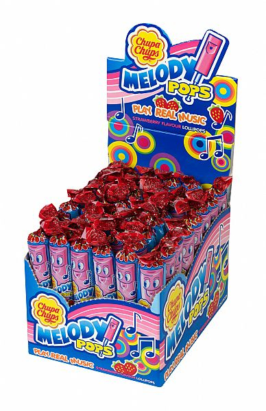 66366_chupa_chups_melody_pops_outer.jpg Chupa Chups Melody Pops Strawberry Flavour Lollipops 15g - Image 1